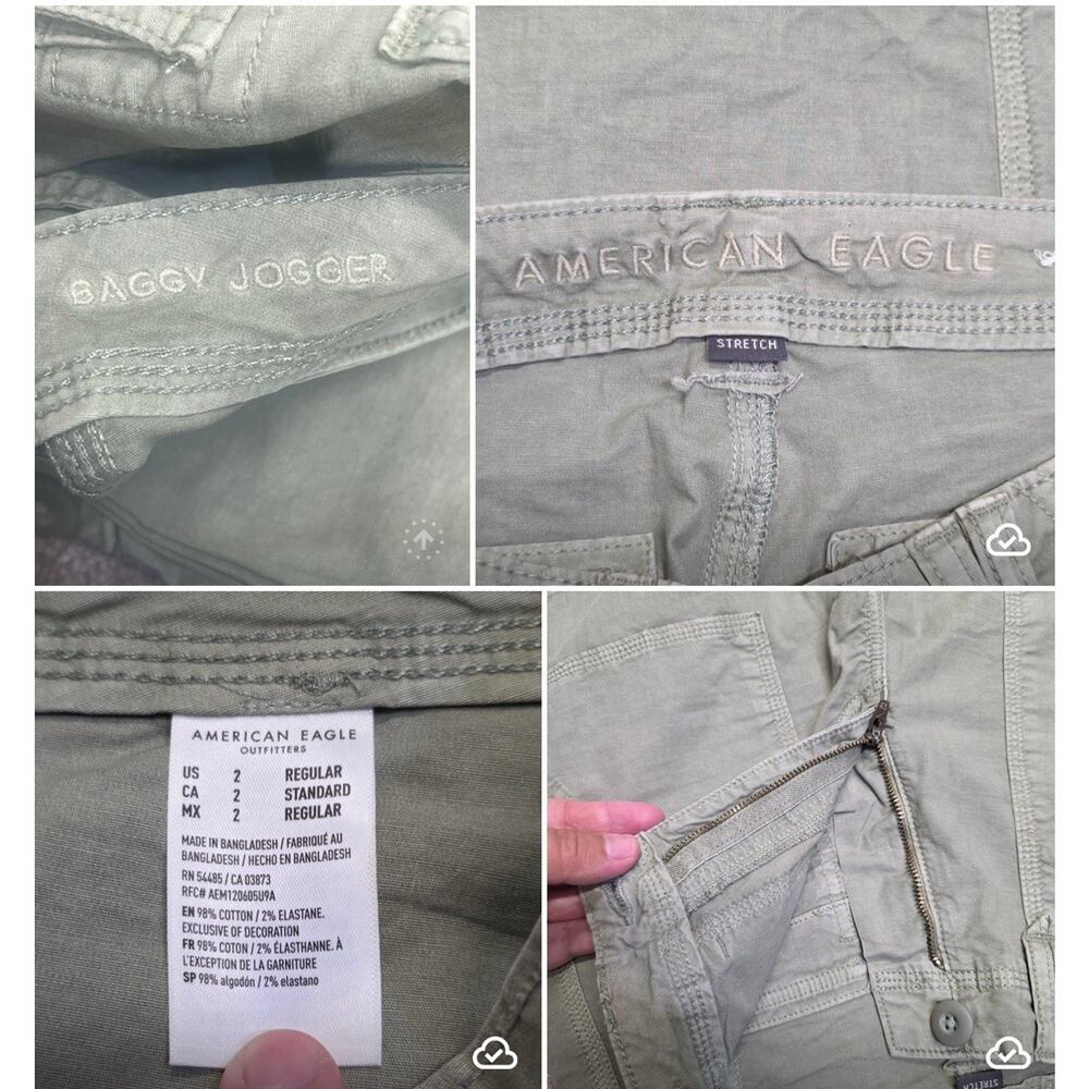 Parachute Baggy Jogger AEO Wide Leg Utility Cargo Pants Sz 2 Olive Green Stretch - Picture 2 of 12